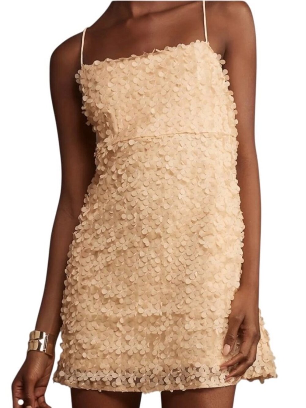 Anthropologie 3D Floral Embellished Mini Dress XL Peach NEW